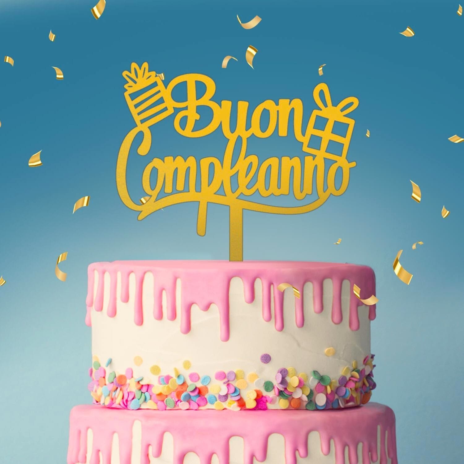 Topper Para Tarta Dorado Dekora - "buon Compleanno" 2 Topper Para Tarta Dorado Dekora - "buon Compleanno" - Imagen 2