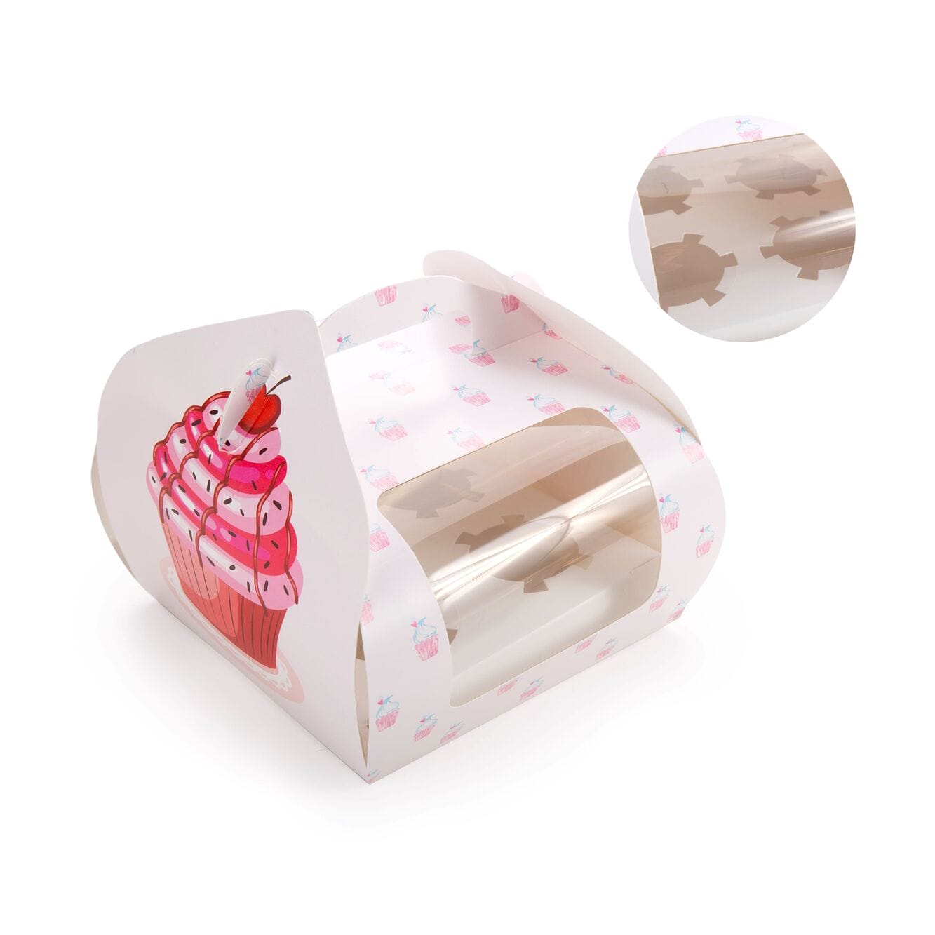 Caixa Rosa Para 4 Cupcakes Com Janela - "helsinki". 1 Caixa Rosa Para 4 Cupcakes Com Janela - "helsinki".