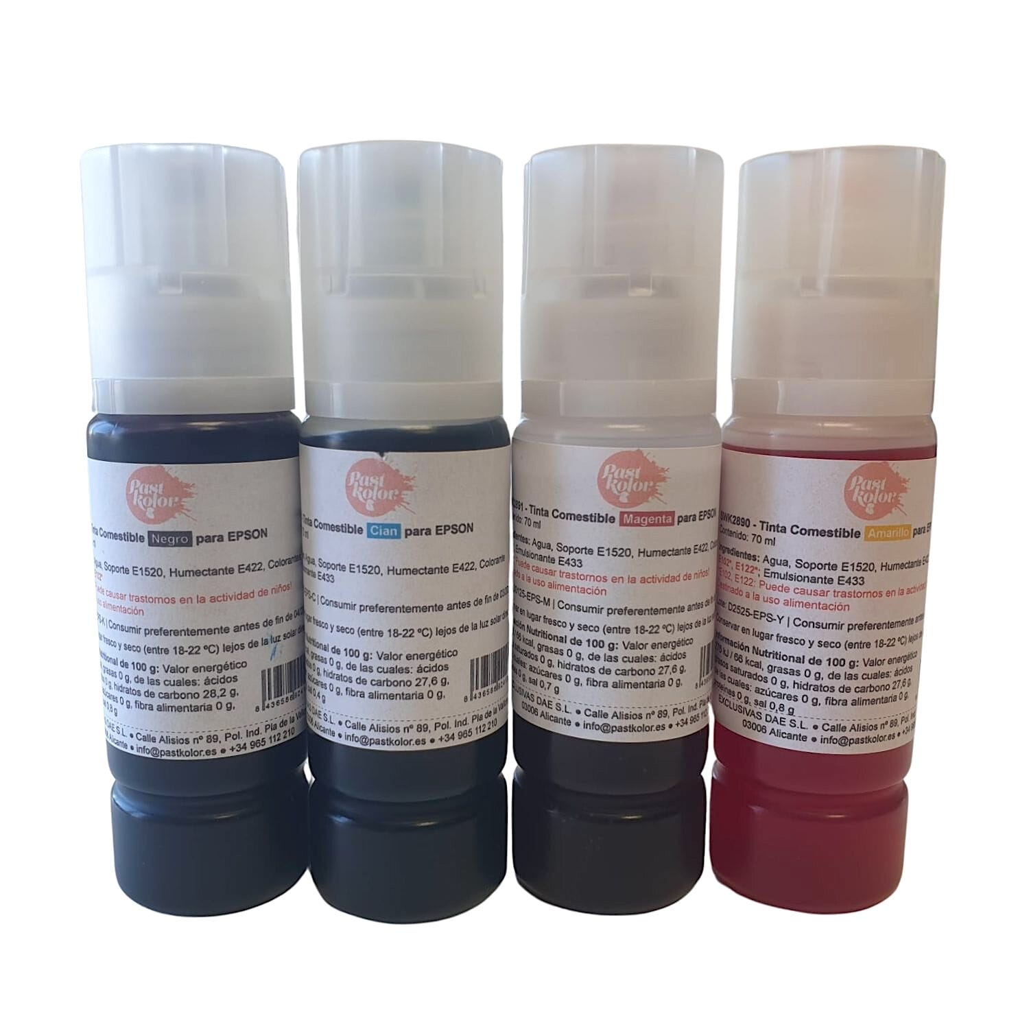 Pack 4 Botellas De Tinta Comestible Para Impresora Epson - 70 Ml 1 Pack 4 Botellas De Tinta Comestible Para Impresora Epson - 70 Ml