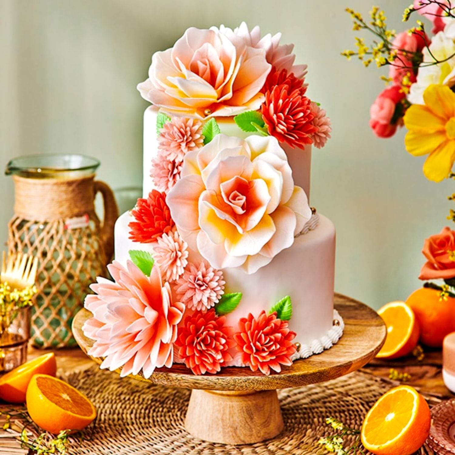 Flor De Papel Comestible Funcakes - Rosa Pastella Amarillo / Naranja Ombre Grande 3 Flor De Papel Comestible Funcakes - Rosa Pastella Amarillo / Naranja Ombre Grande - Imagen 3