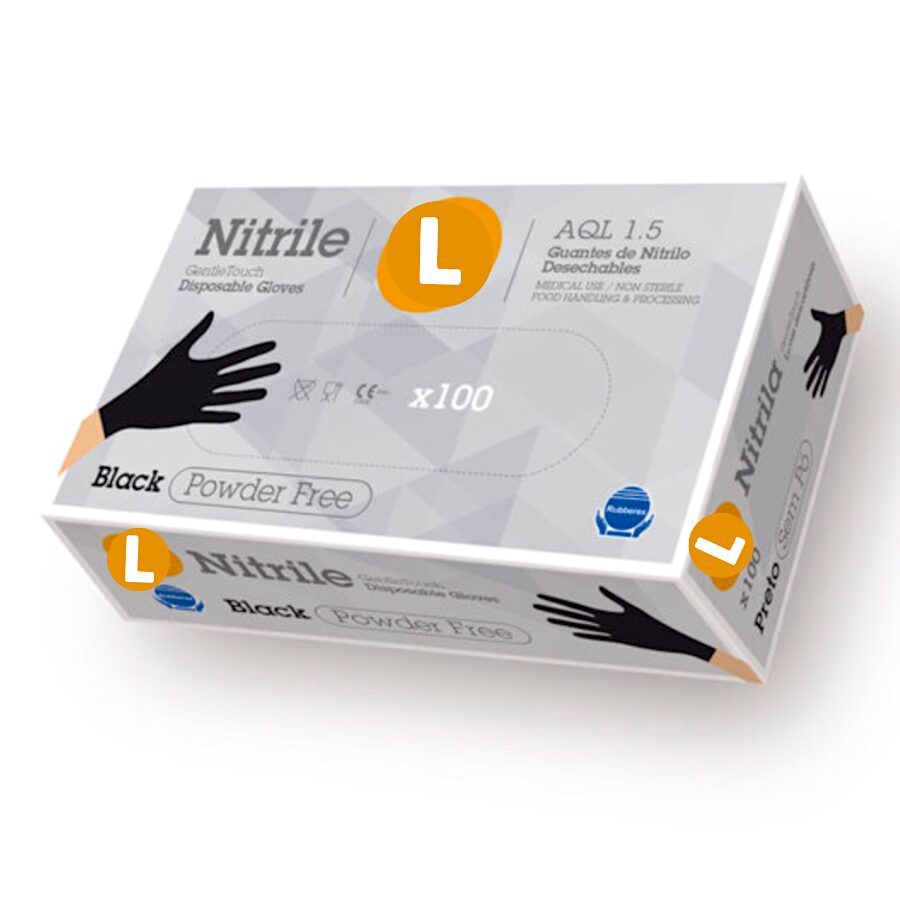 Guantes De Nitrilo Rubberex Negros - L (grandes) 3,7 G 2 Guantes De Nitrilo Rubberex Negros - L (grandes) 3,7 G - Imagen 2