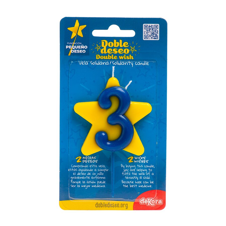 Vela Solidaria "doble Deseo" Dekora - Numero 3 2 Vela Solidaria "doble Deseo" Dekora - Numero 3 - Imagen 2