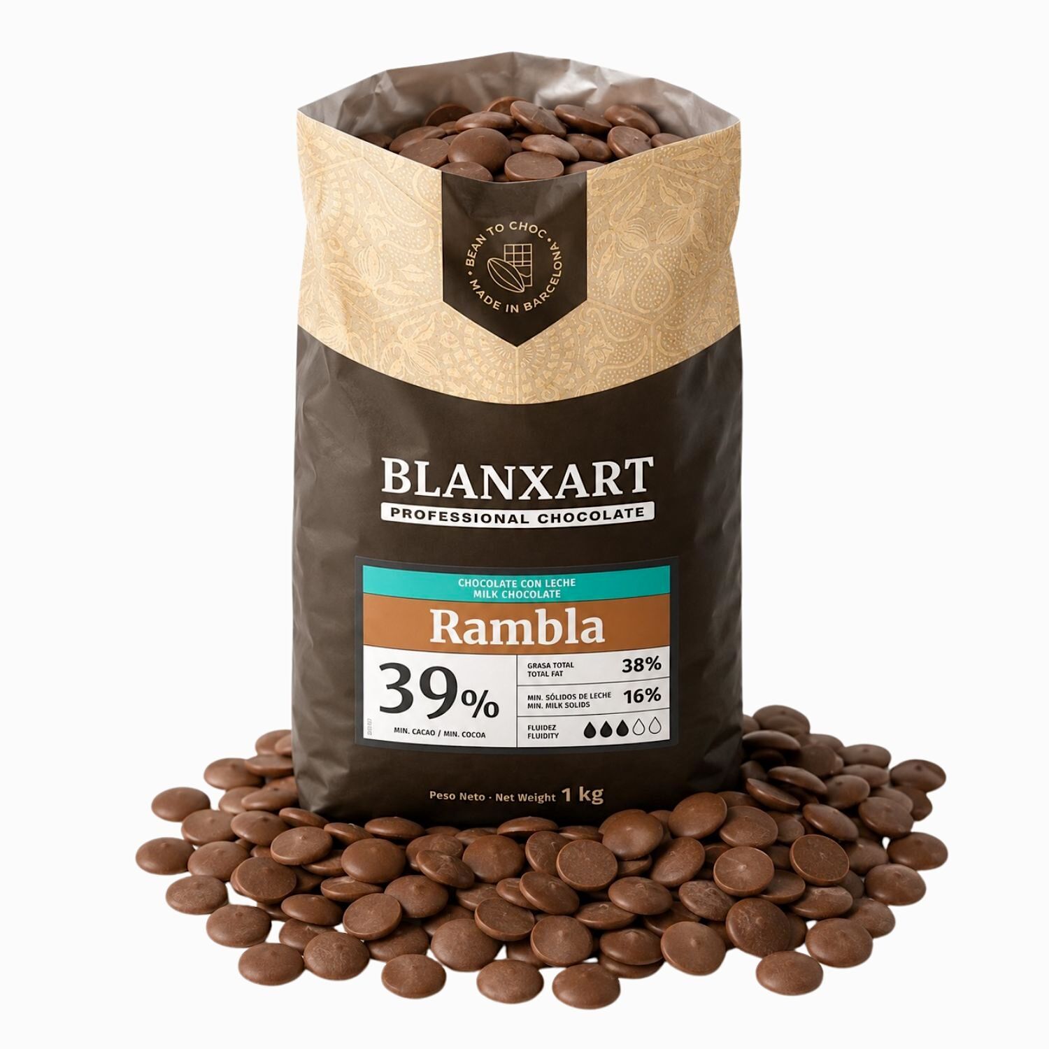 Cobertura De Chocolate Con Leche Rambla (39 %) Blanxart - 1 Kg 2 Cobertura De Chocolate Con Leche Rambla (39 %) Blanxart - 1 Kg - Imagen 2